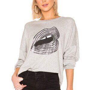 Lauren Moshi Sierra Chain Lip Sweatshirt Gray Size Small